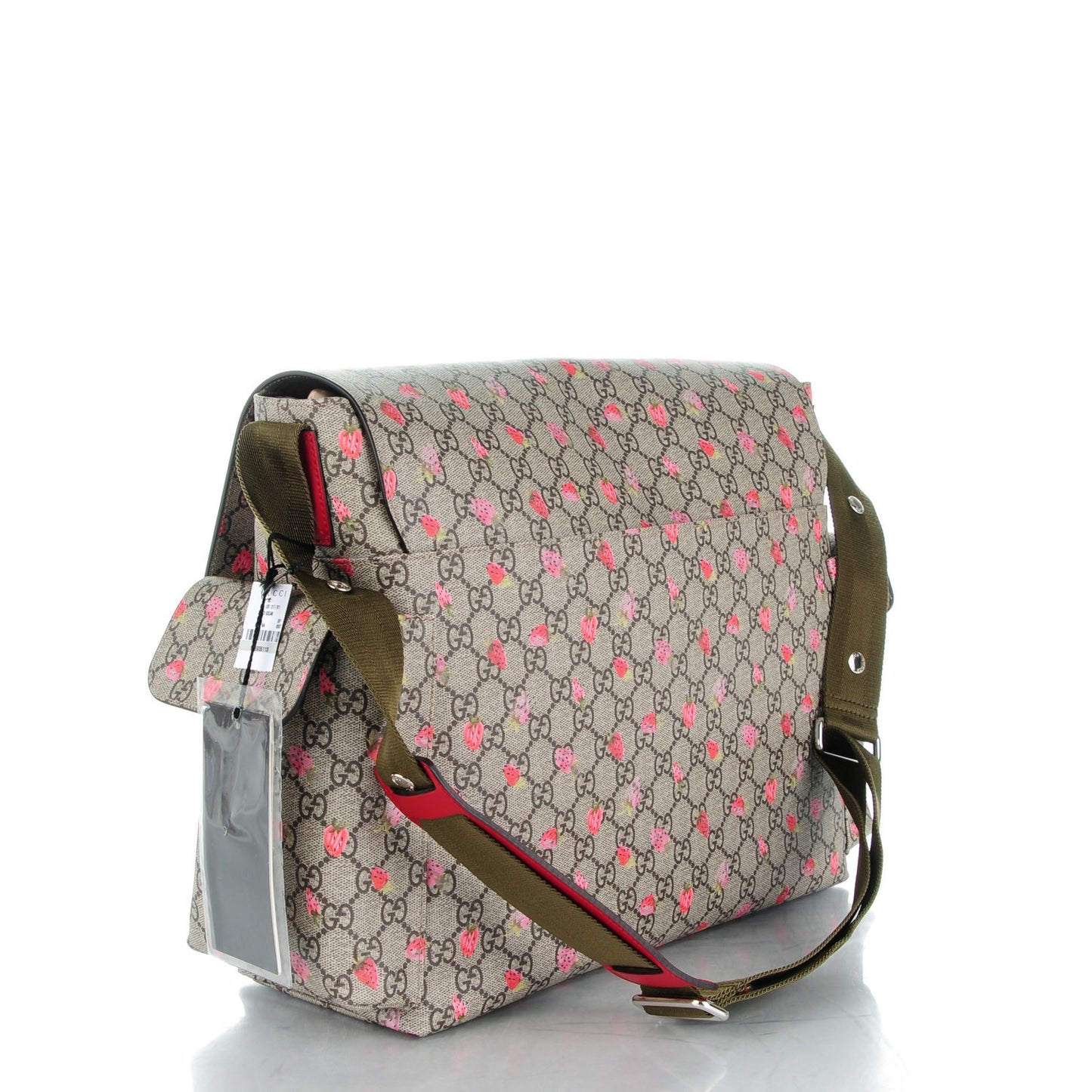 GG Supreme Monogram Strawberry Messenger Diaper Bag Beige