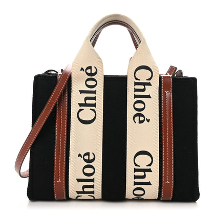 Chloe Felt Calfskin Small Woody Ribbon Tote With Strap Black 1 of 9