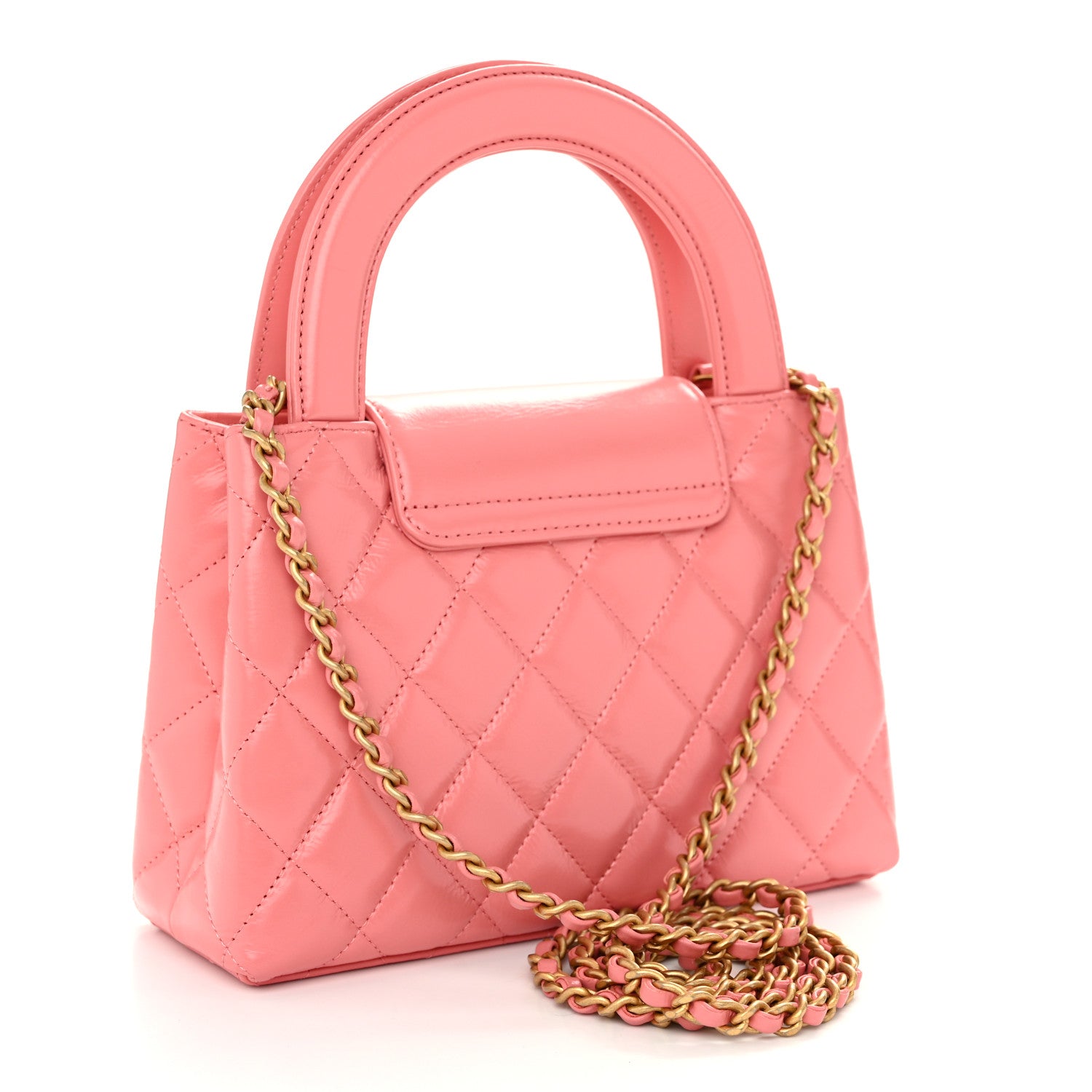 Chanel Shiny Aged Calfskin Quilted Nano Kelly Shopper Coral Pink 3 of 10