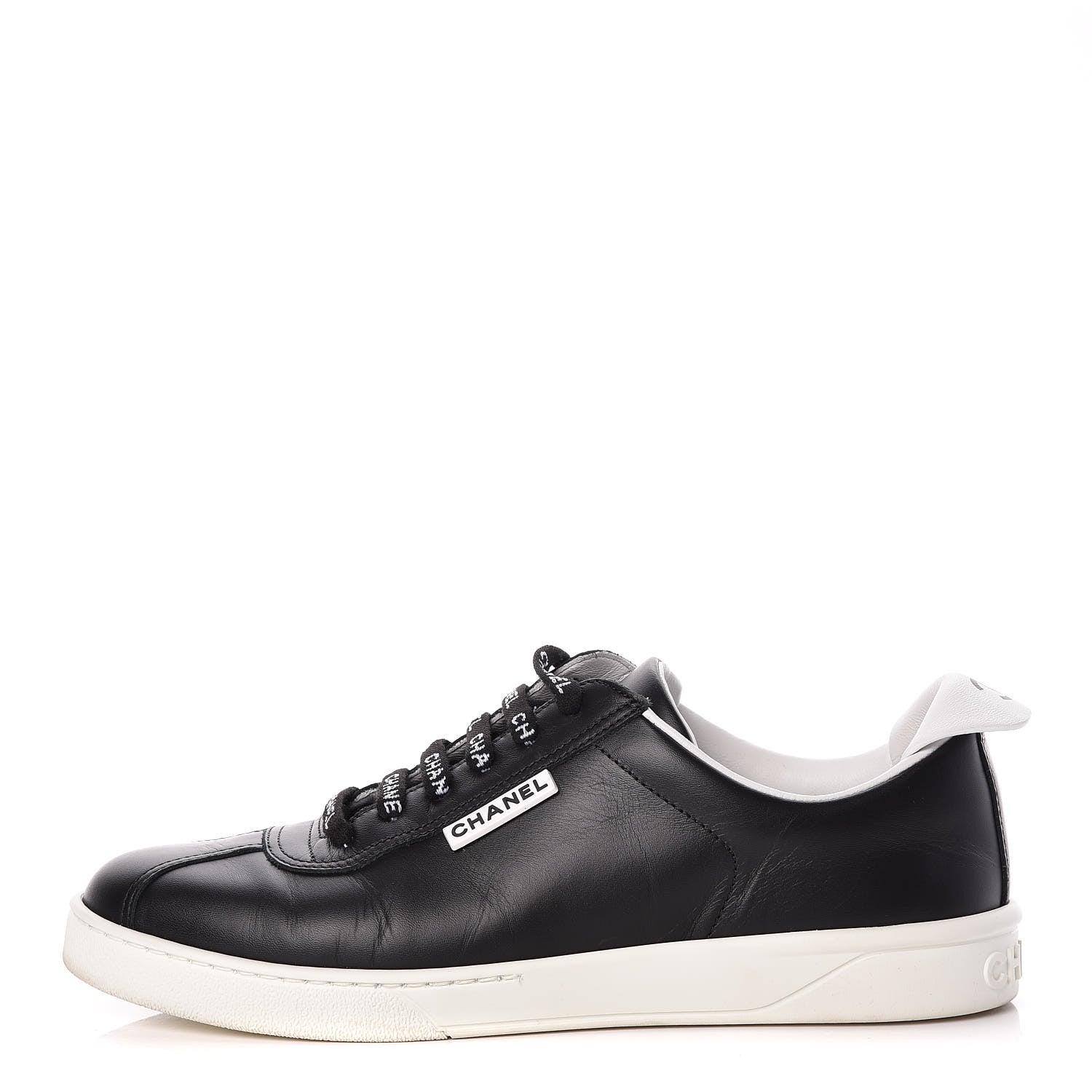 Chanel Calfskin Womens CC Sneakers 38.5 Black 1 of 10