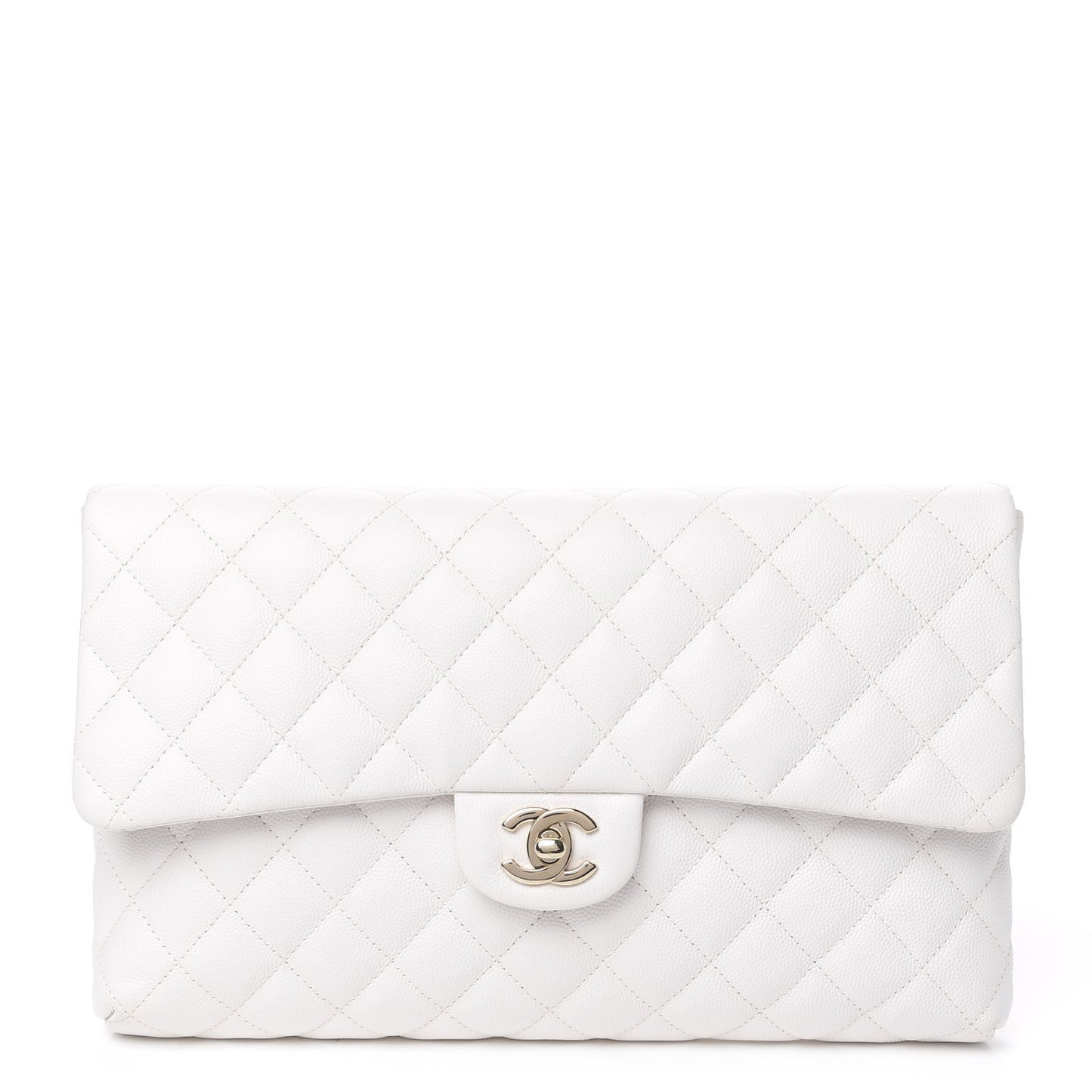 Caviar Quilted Flap Clutch Ivory