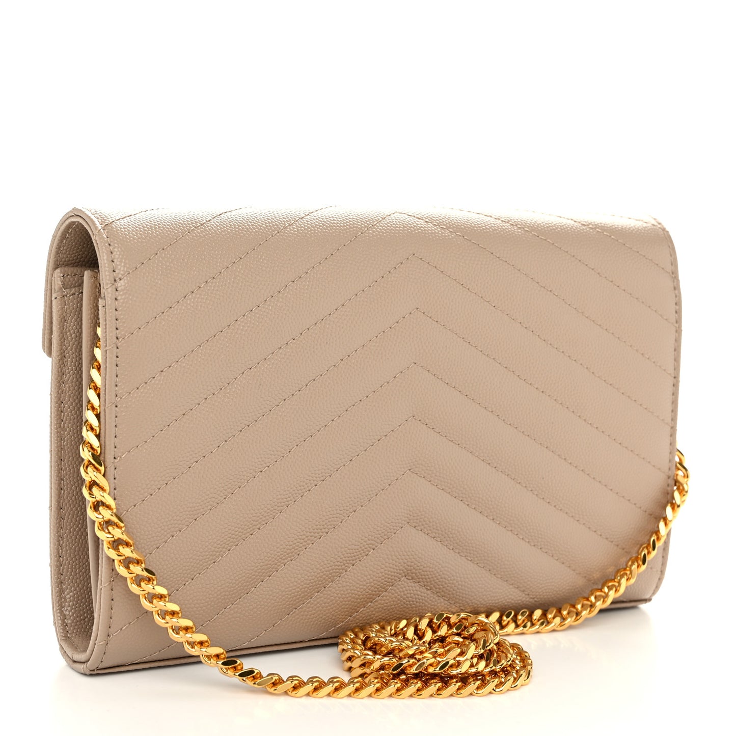 Grain De Poudre Matelasse Chevron Monogram Chain Wallet Dark Beige