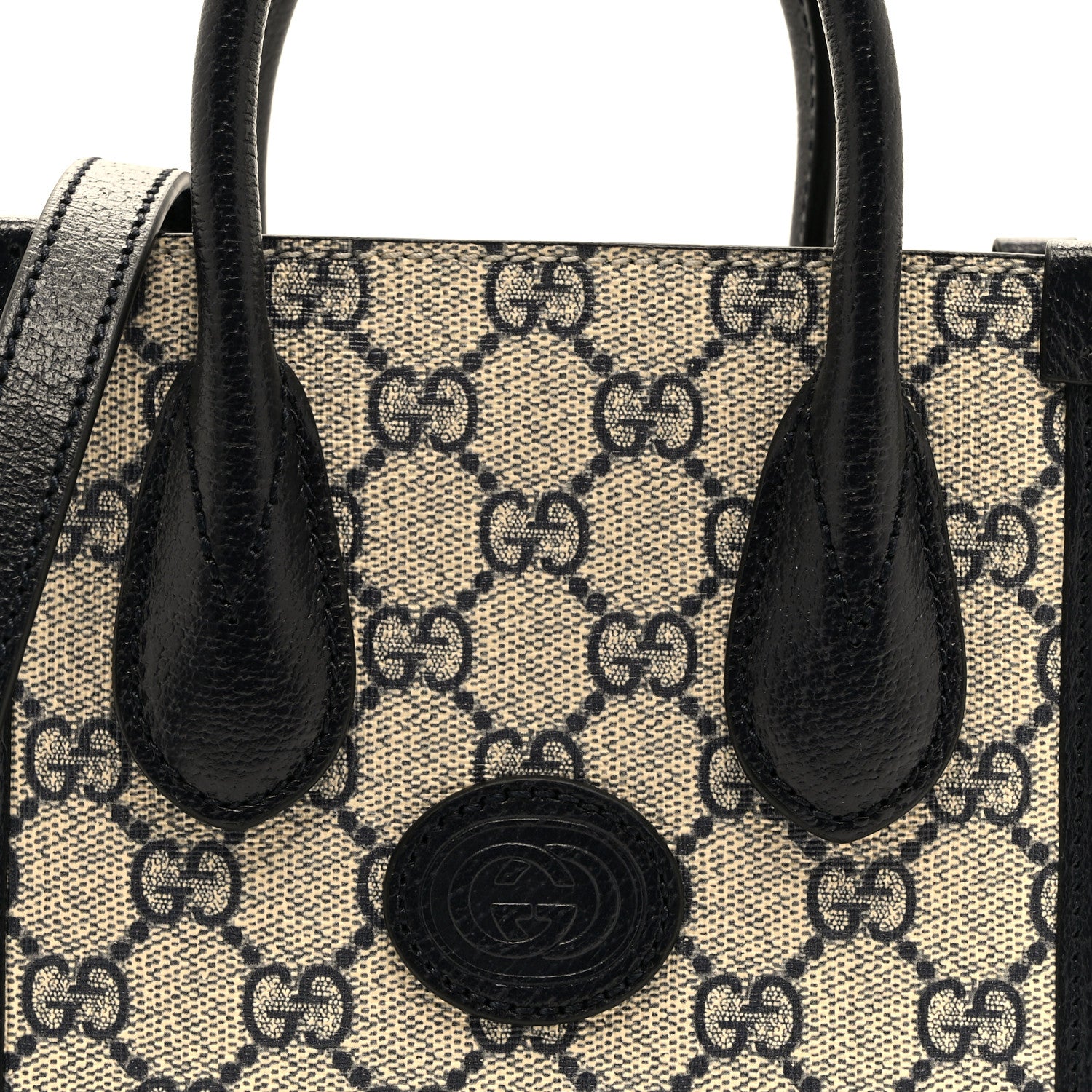 Gucci GG Supreme Monogram Textured Dollar Calfskin Mini Retro Interlocking G Tote Bag Beige Blue 9 of 11