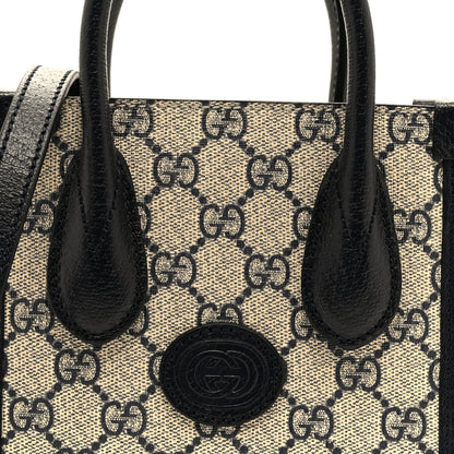 Gucci GG Supreme Monogram Textured Dollar Calfskin Mini Retro Interlocking G Tote Bag Beige Blue 9 of 11