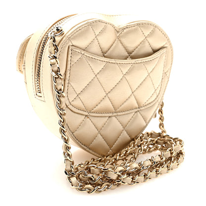Chanel Metallic Lambskin Quilted CC In Love Heart Clutch With Chain Gold 3 of 9