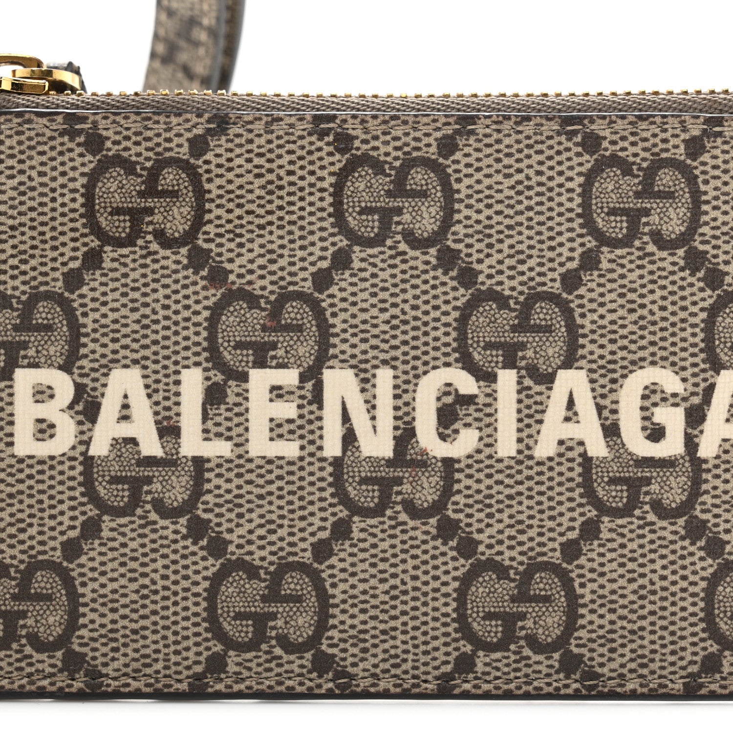 Gucci X BALENCIAGA GG Supreme Monogram Logo Card Case With Strap Beige Ebony 7 of 10