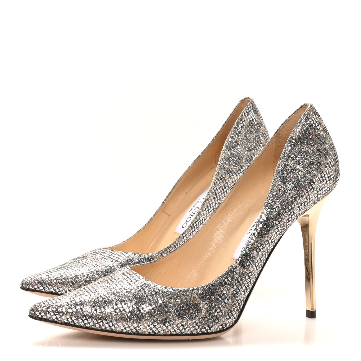 Jimmy Choo Coarse Glitter Fabric Aurora Leopard Print Abel Pumps 38 Champagne 4 of 8