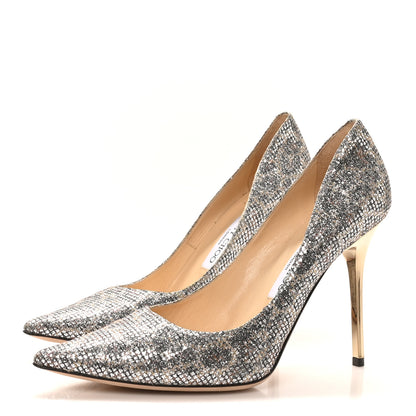 Jimmy Choo Coarse Glitter Fabric Aurora Leopard Print Abel Pumps 38 Champagne 4 of 8