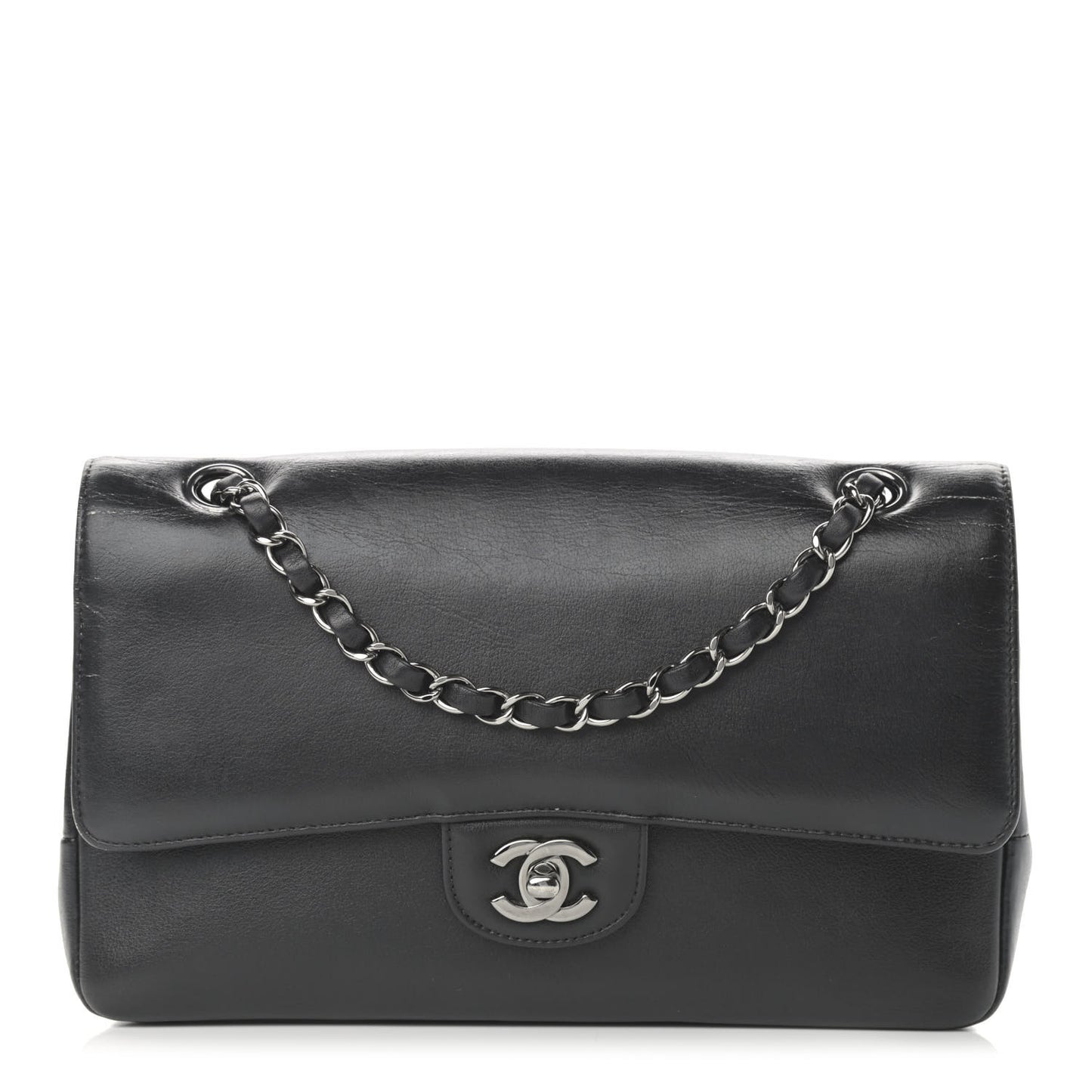 Calfskin Medium Classic Pure Double Flap Black