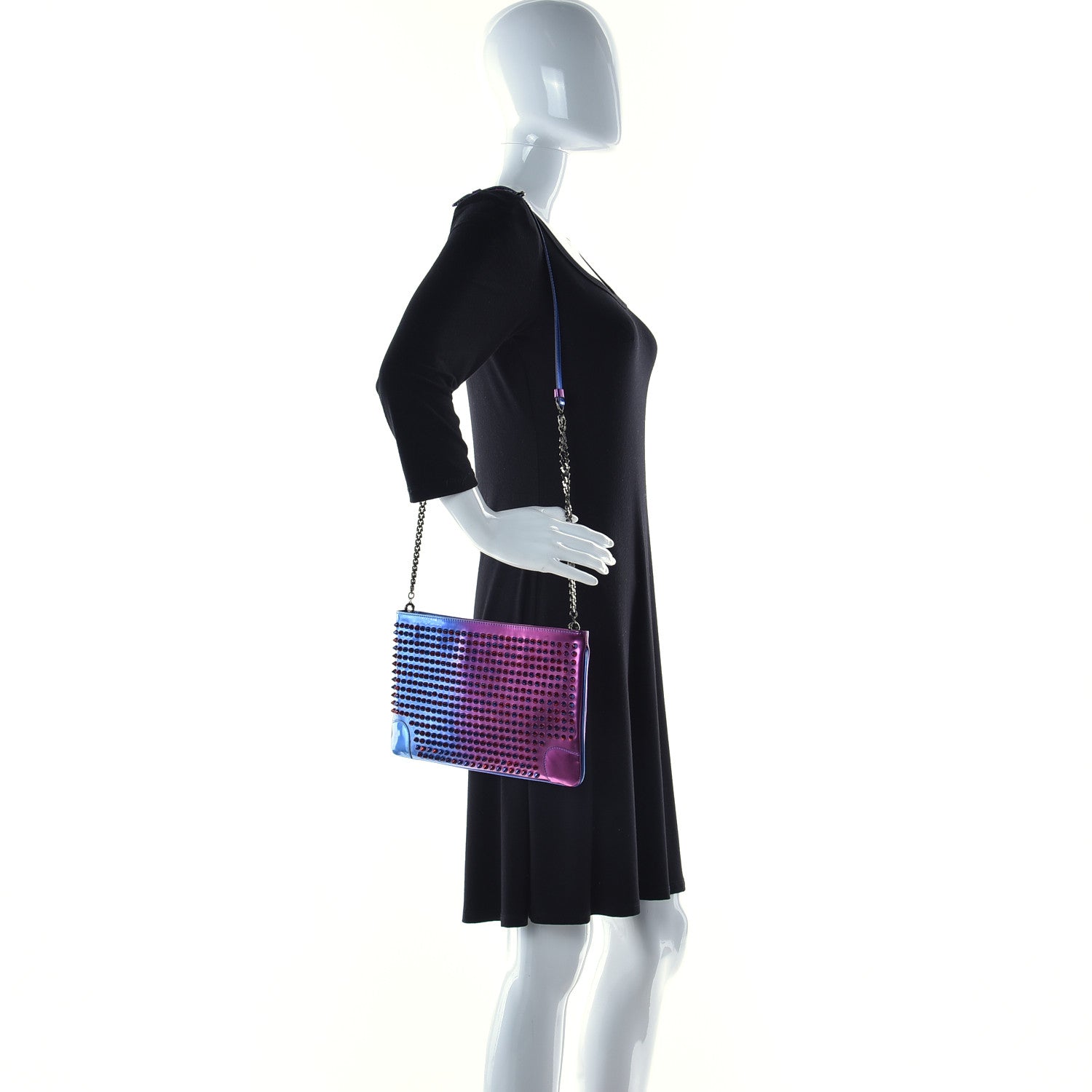 Christian Louboutin Patent Scarabe Spikes Loubiposh Chain Clutch Rose Digitale 4 of 20