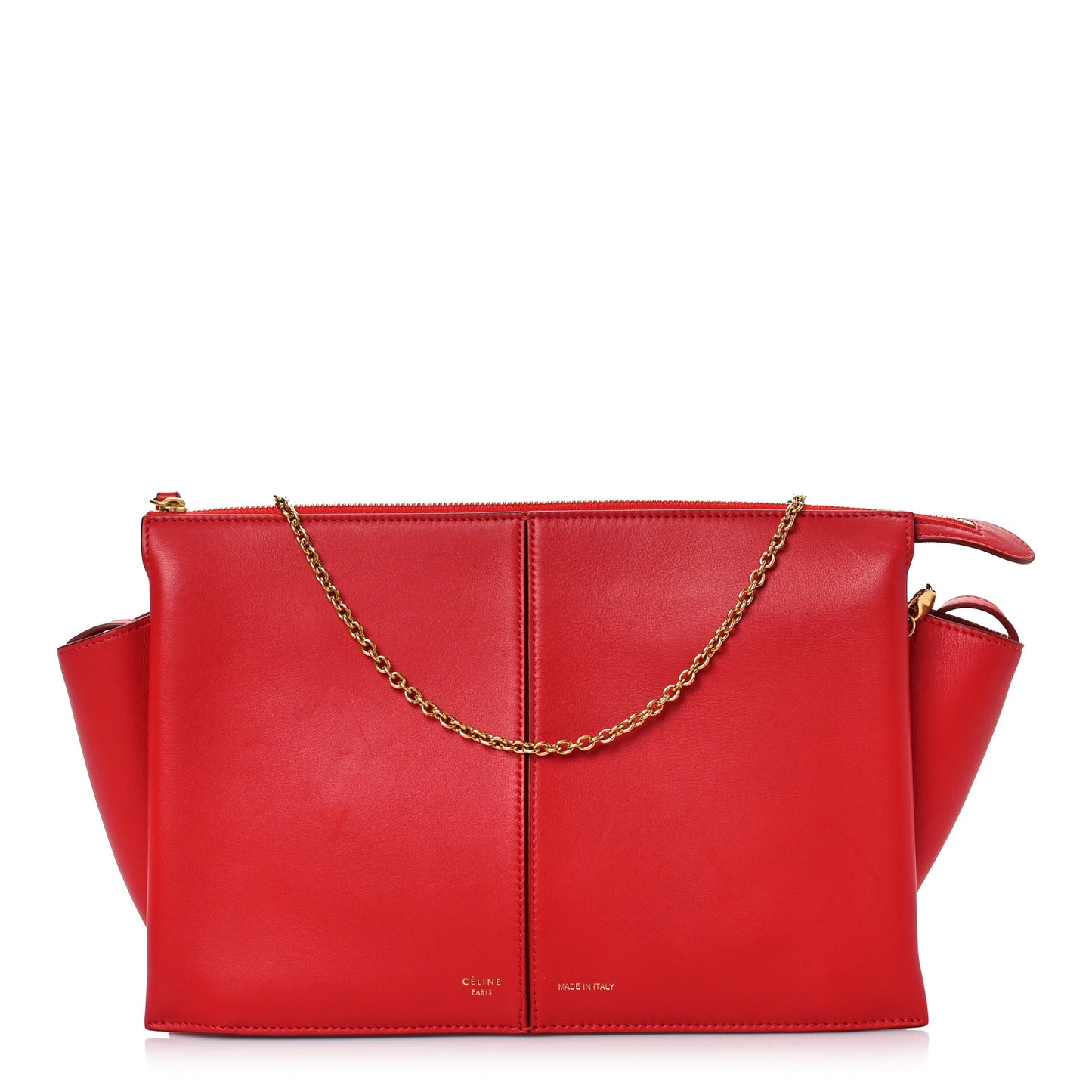 Smooth Calfskin Tri-Fold Clutch on Chain Bright Red