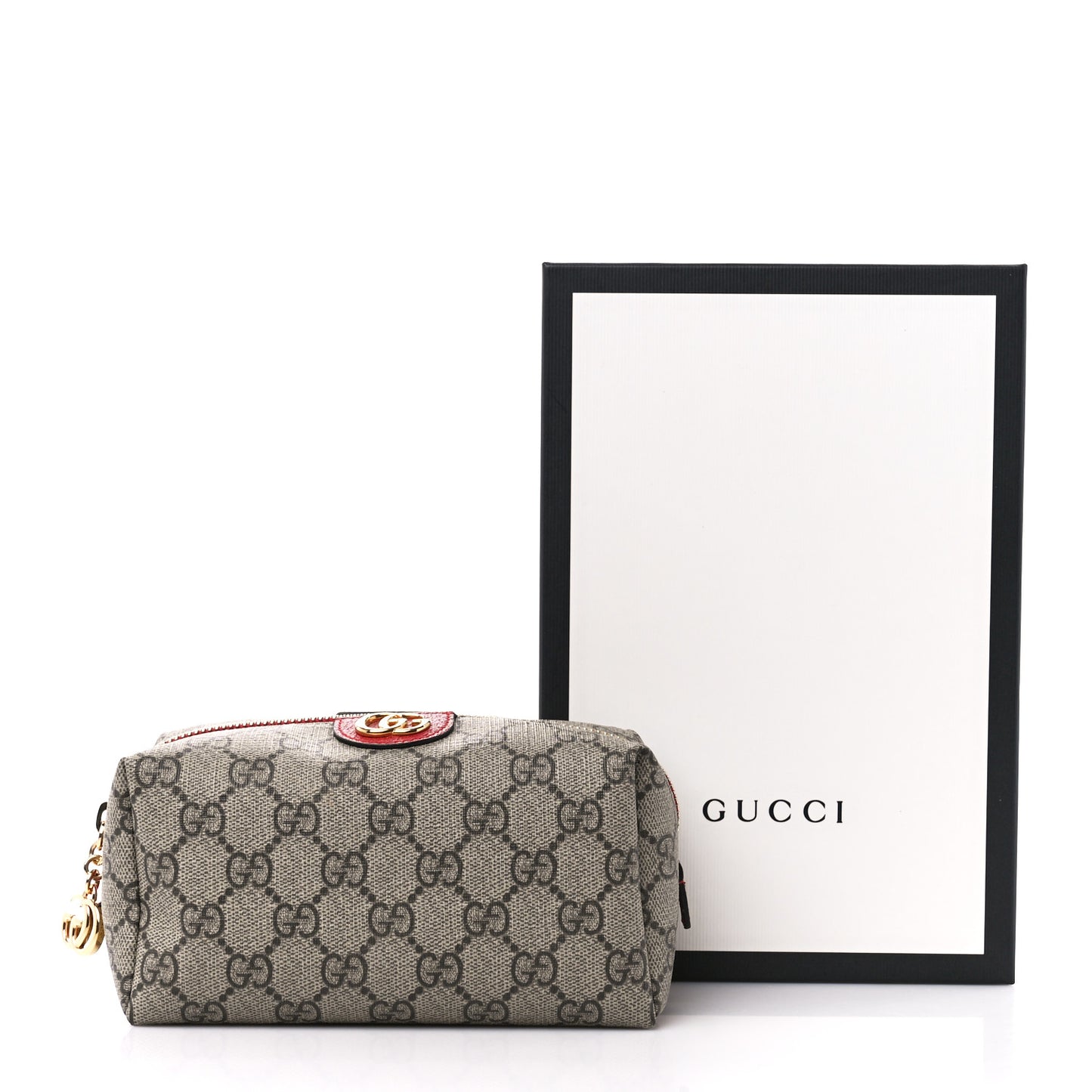 Soft GG Supreme Monogram Calfskin Medium Ophidia Cosmetic Case Beige Ebony Hibiscus Red