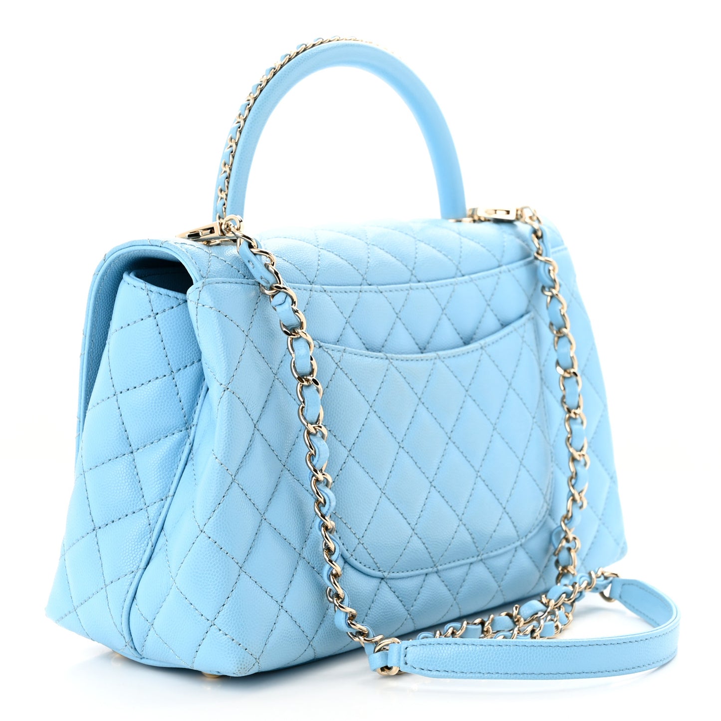 Caviar Quilted Small Coco Chain Handle Flap Light Blue