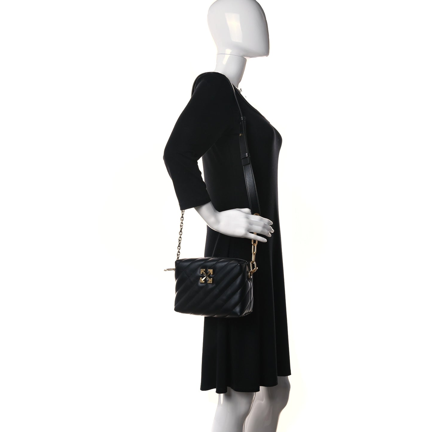 Calfskin Diagonal Quilted Jackhammer Camera Bag Black