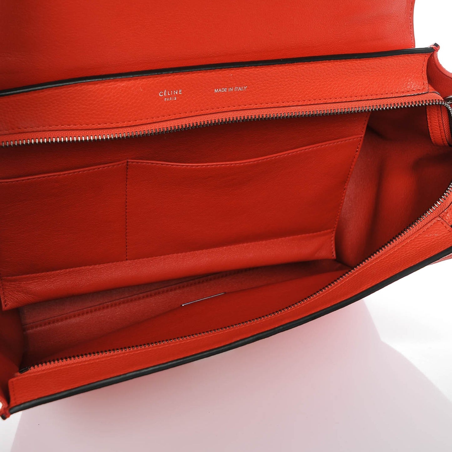 Drummed Calfskin Suede Medium Trapeze Vermillion