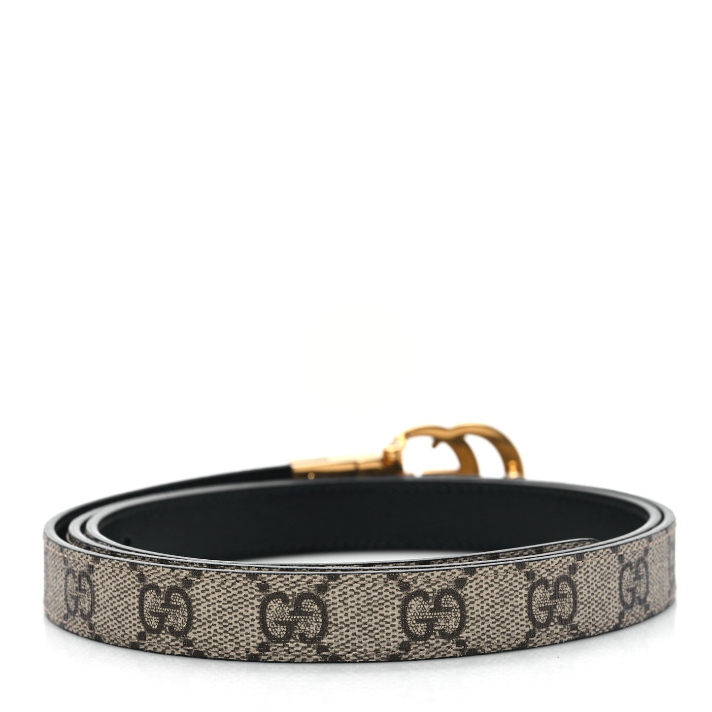 GG Supreme Monogram Plutone Calfskin Double G Reversible 20mm Belt 110 44 Beige Ebony Black
