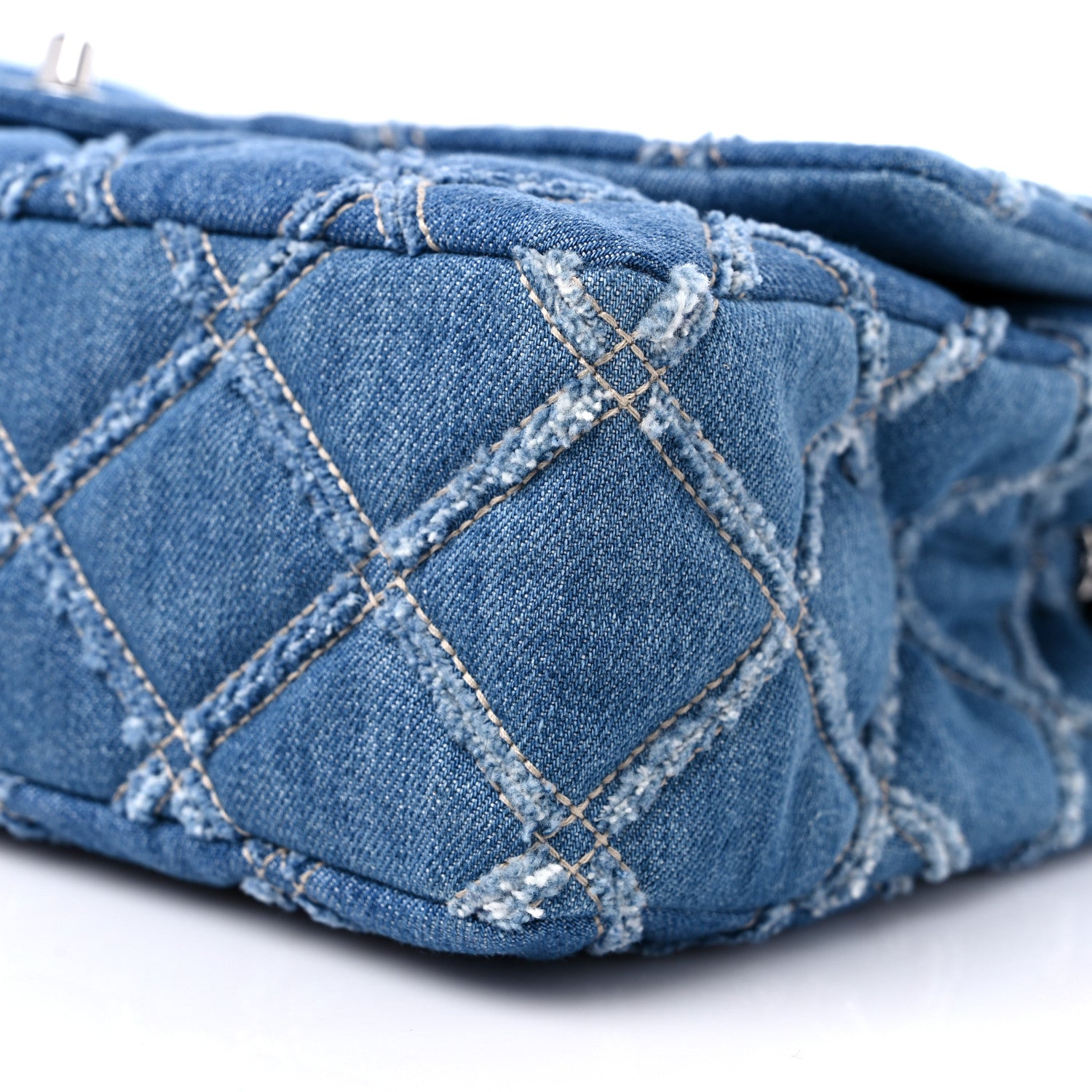 Chanel Frayed Denim Quilted Large Blue Chip Flap Blue 9 of 9