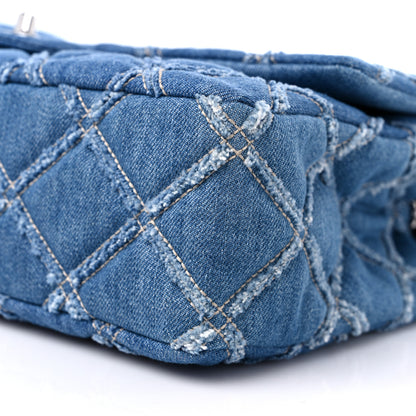 Chanel Frayed Denim Quilted Large Blue Chip Flap Blue 9 of 9