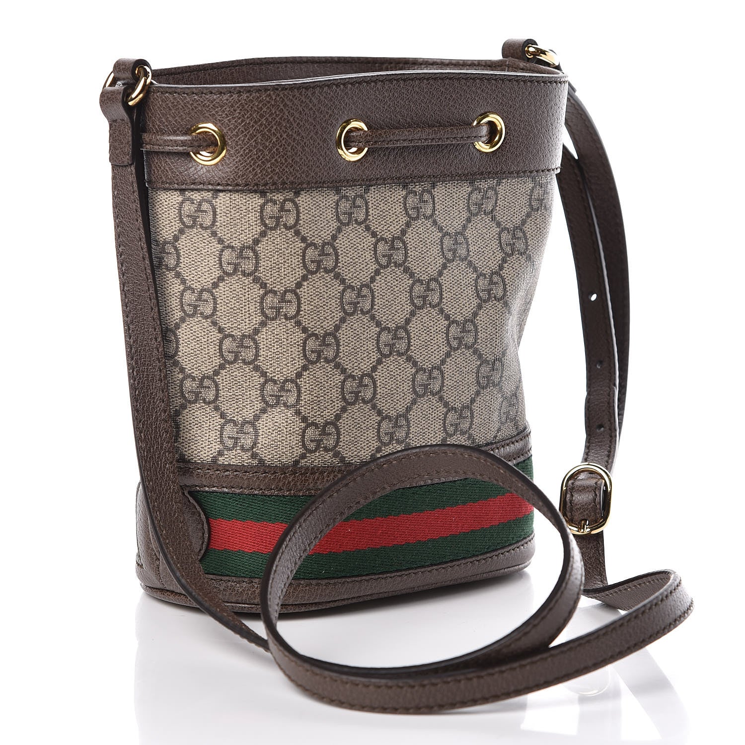 Gucci GG Supreme Monogram Web Mini Ophidia Bucket Bag Brown 3 of 9