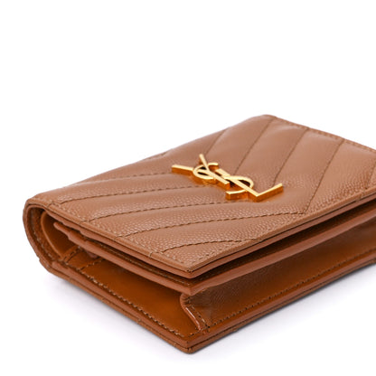Saint Laurent Grain De Poudre Matelasse Chevron Monogram Flap Card Case Dark Natural 10 of 12