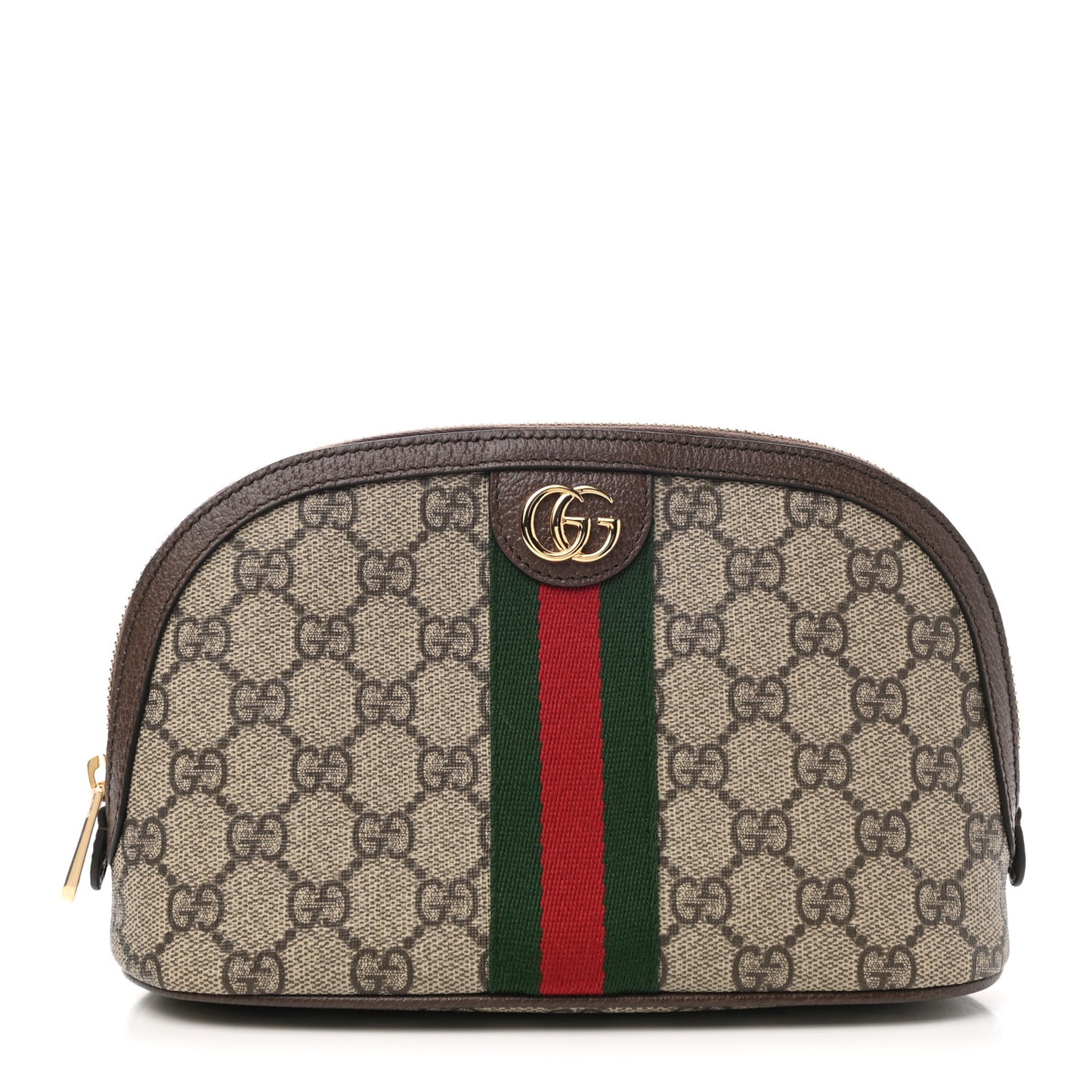 GG Supreme Monogram Textured Calfskin Web Large Ophidia Cosmetic Case Beige Ebony New Acero