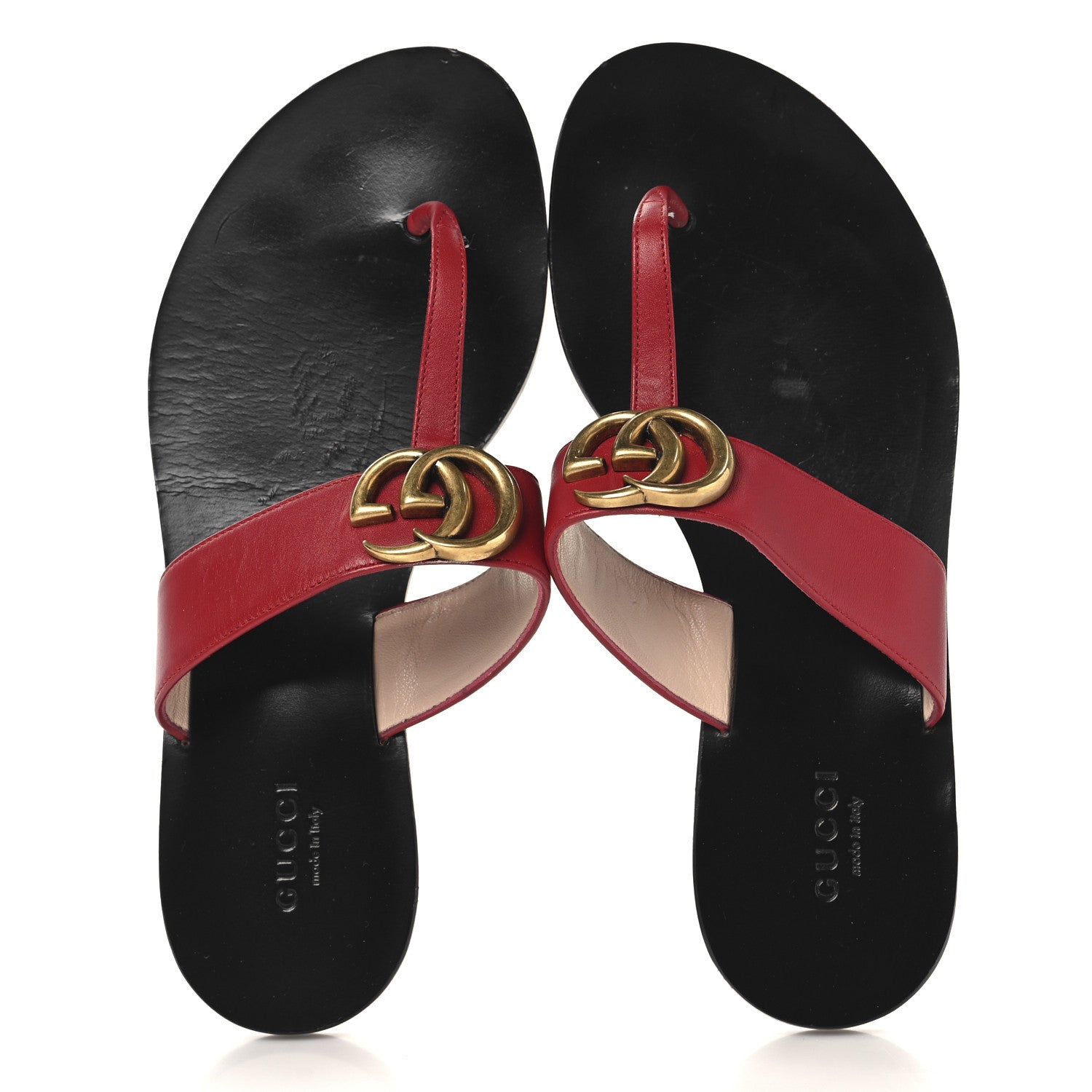 Gucci Calfskin GG Marmont Thong Sandals 36.5 Red 2 of 9