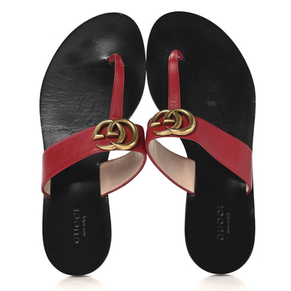 Gucci Calfskin GG Marmont Thong Sandals 36.5 Red 2 of 9