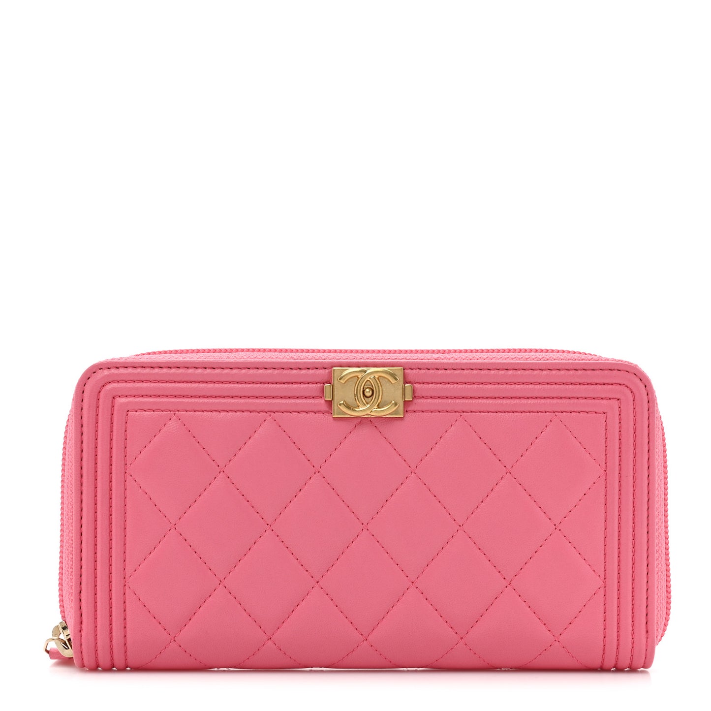 Lambskin Quilted Boy Zip Around Wallet Pink
