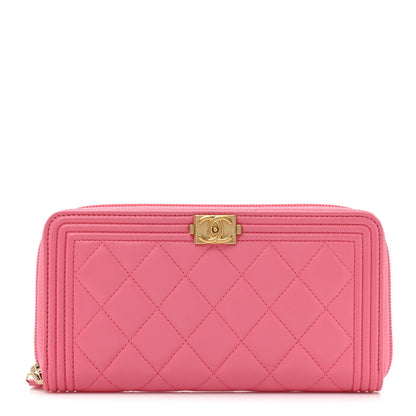 Chanel Lambskin Quilted Boy Zip Around Wallet Pink 1 of 18