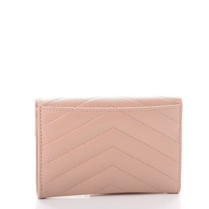 Saint Laurent Grain De Poudre Matelasse Chevron Small Monogram Envelope Wallet Pale Blush 3 of 8