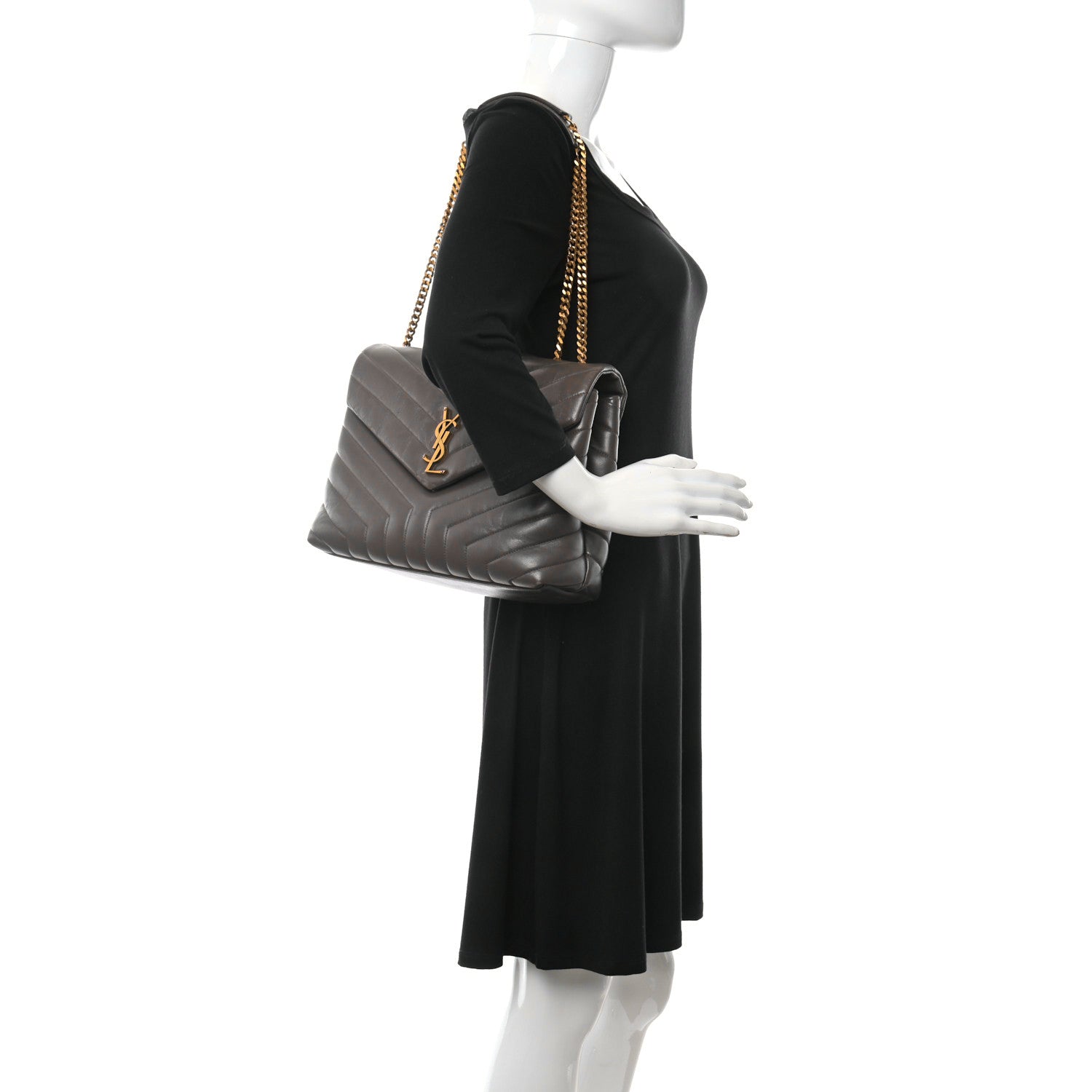 Saint Laurent Calfskin Y Quilted Monogram Medium Loulou Chain Satchel Dark Khaki 2 of 11