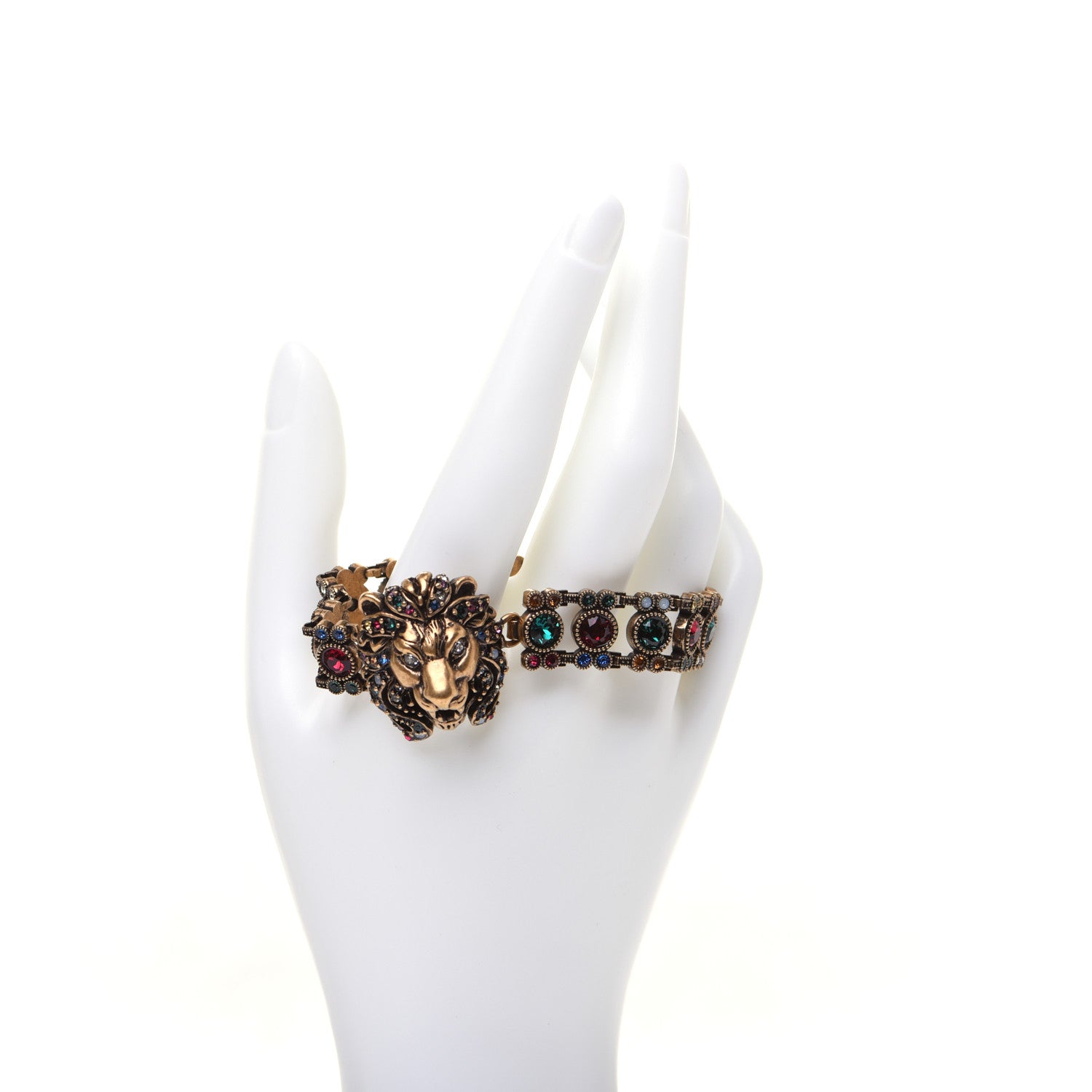 Gucci Metal Crystal Lion Head Bracelet L Aged Gold Multicolor 2 of 6