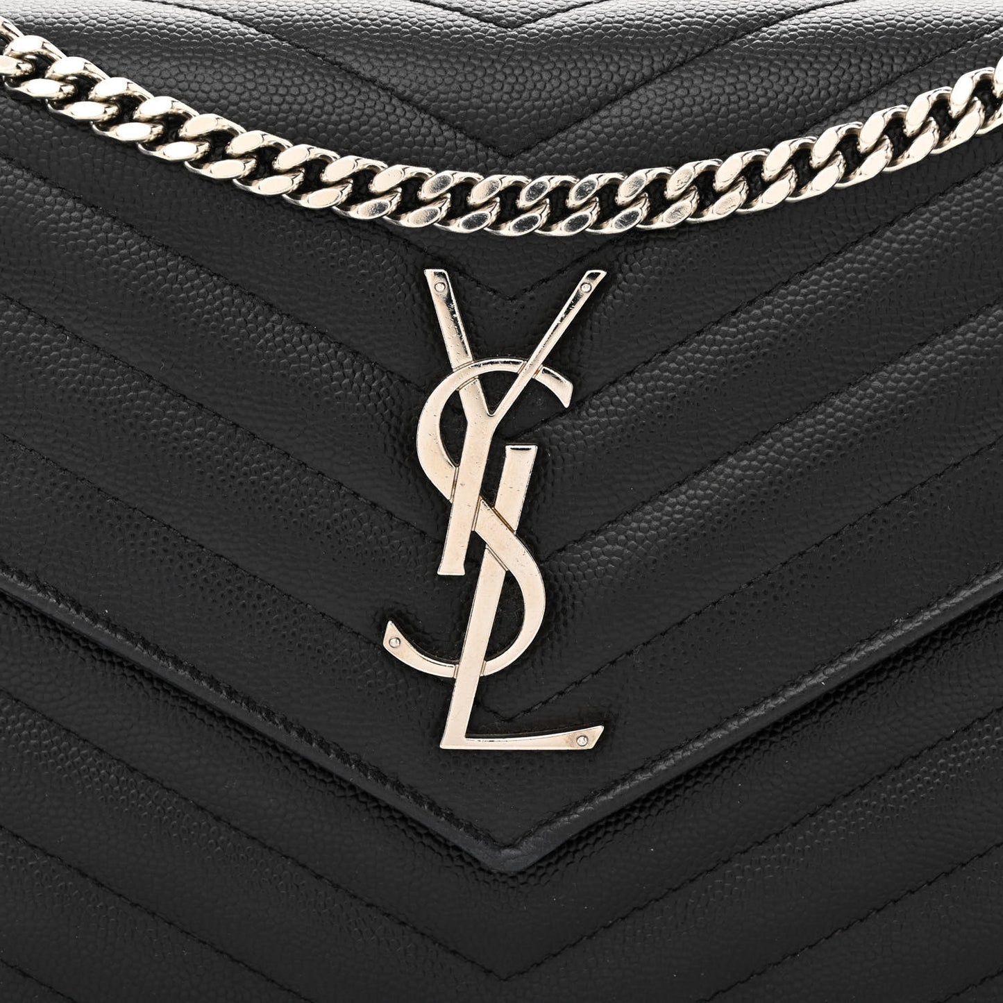 Grain De Poudre Matelasse Chevron Monogram Chain Wallet Black