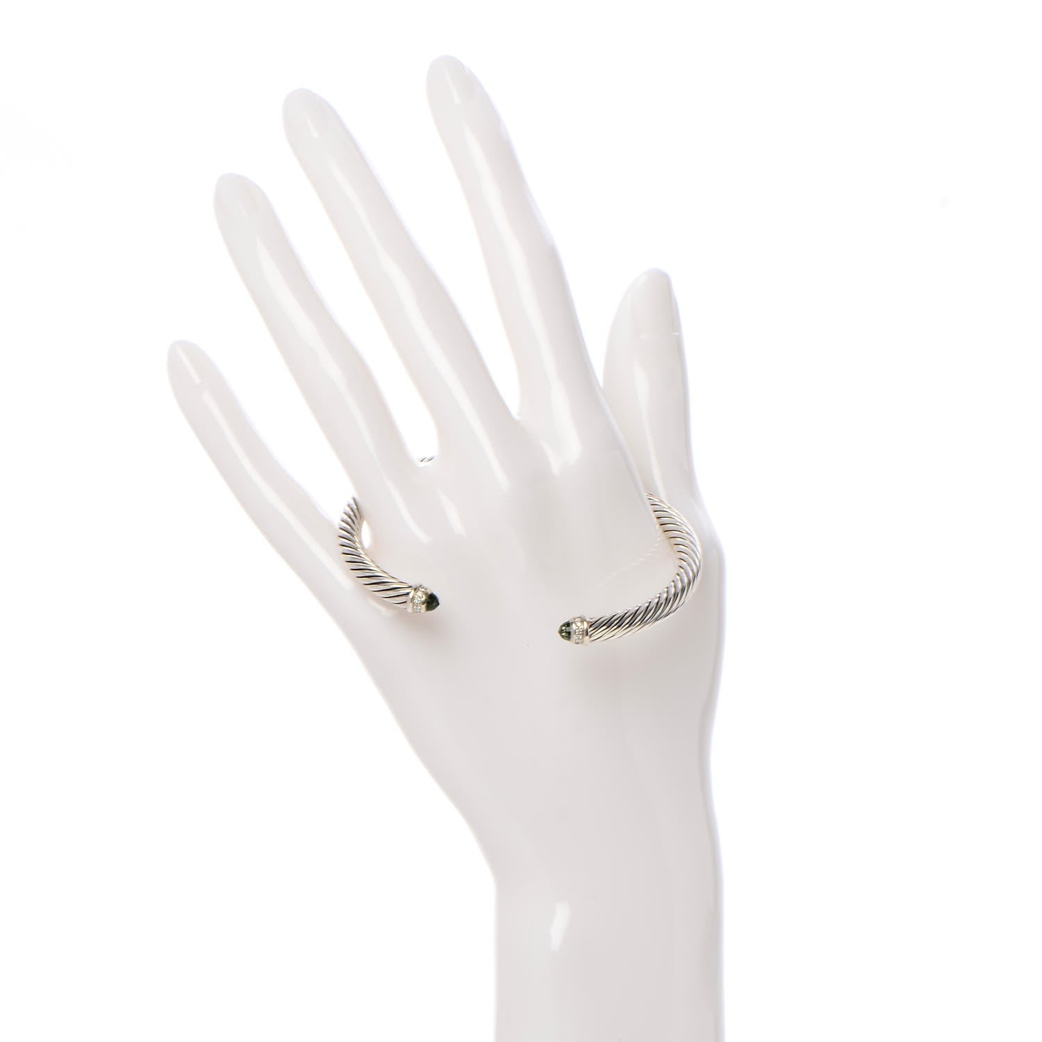 David Yurman Sterling Silver Diamond Peridot 5mm Cable Classics Bracelet 2 of 5