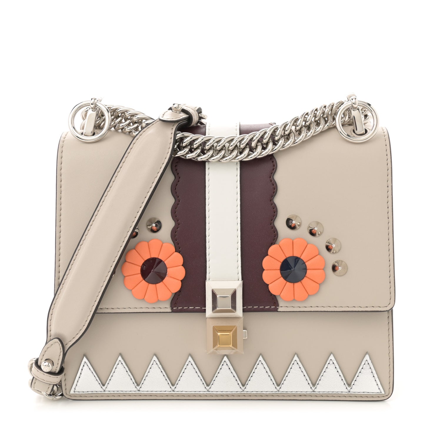 Vitello Liberty Lucido Catalan Mirror Hypnoteyes Studded Small Kan I Shoulder Bag Grigio Polvere Bordeaux Multicolor