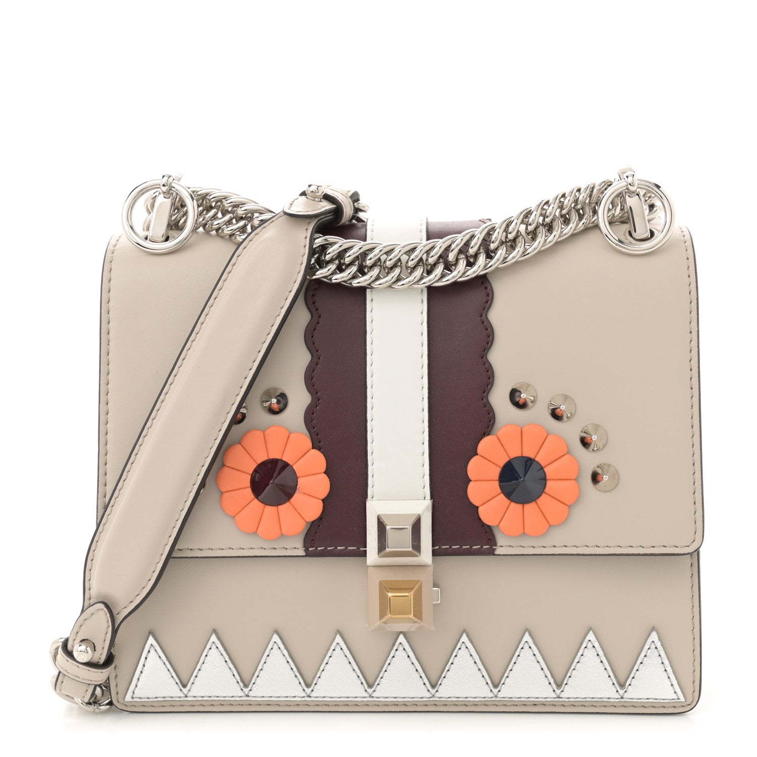 Fendi Vitello Liberty Lucido Catalan Mirror Hypnoteyes Studded Small Kan I Shoulder Bag Grigio Polvere Bordeaux Multicolor 1 of 10