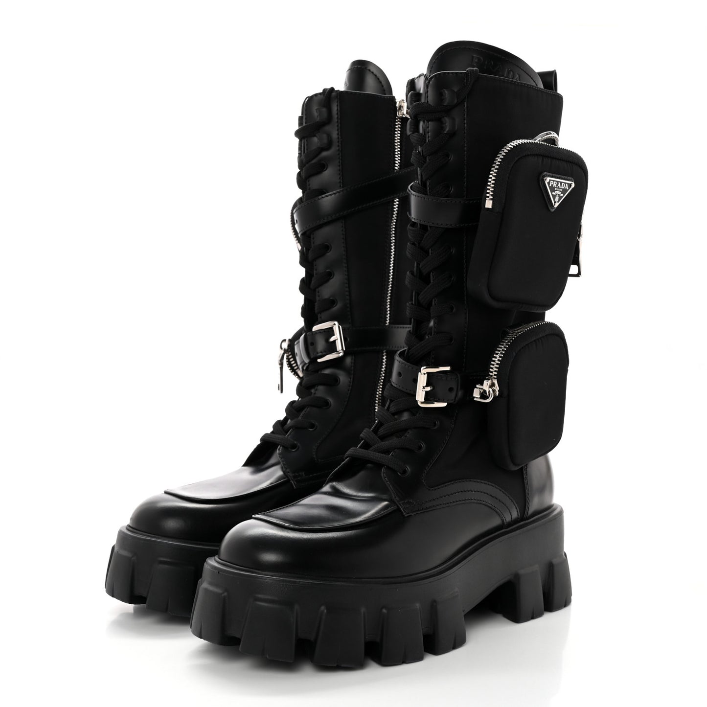 Spazzolato Rois Re-Nylon Metal Triangle Logo Monolith Pouch Pocket 55mm Tall Combat Boots 39 Black