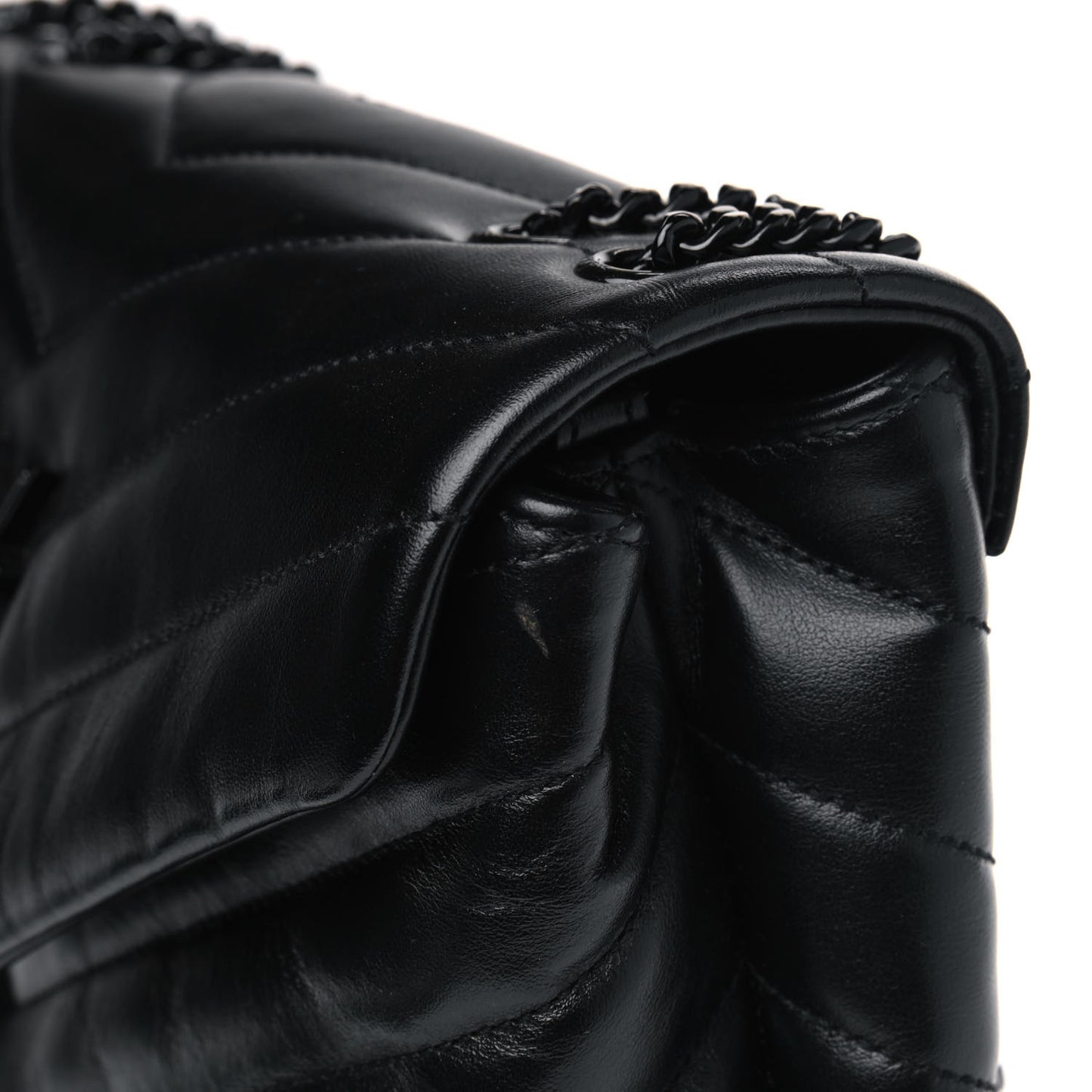 Calfskin Y Quilted Monogram Small Loulou Chain Satchel Black