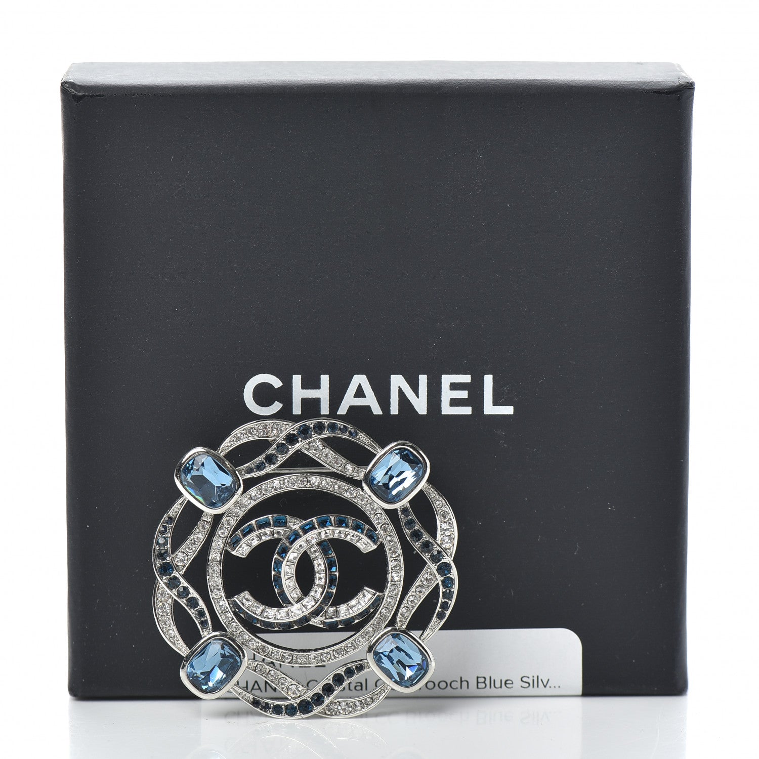 Chanel Crystal CC Brooch Silver Blue 5 of 5