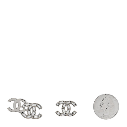 Chanel Baguette Crystal Double CC Earrings Silver 2 of 5