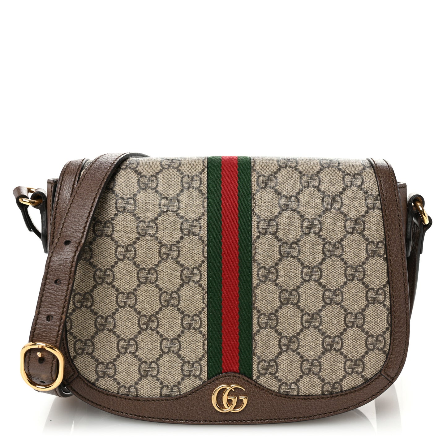 GG Supreme Monogram Web Small Ophidia Flap Messenger Bag Brown