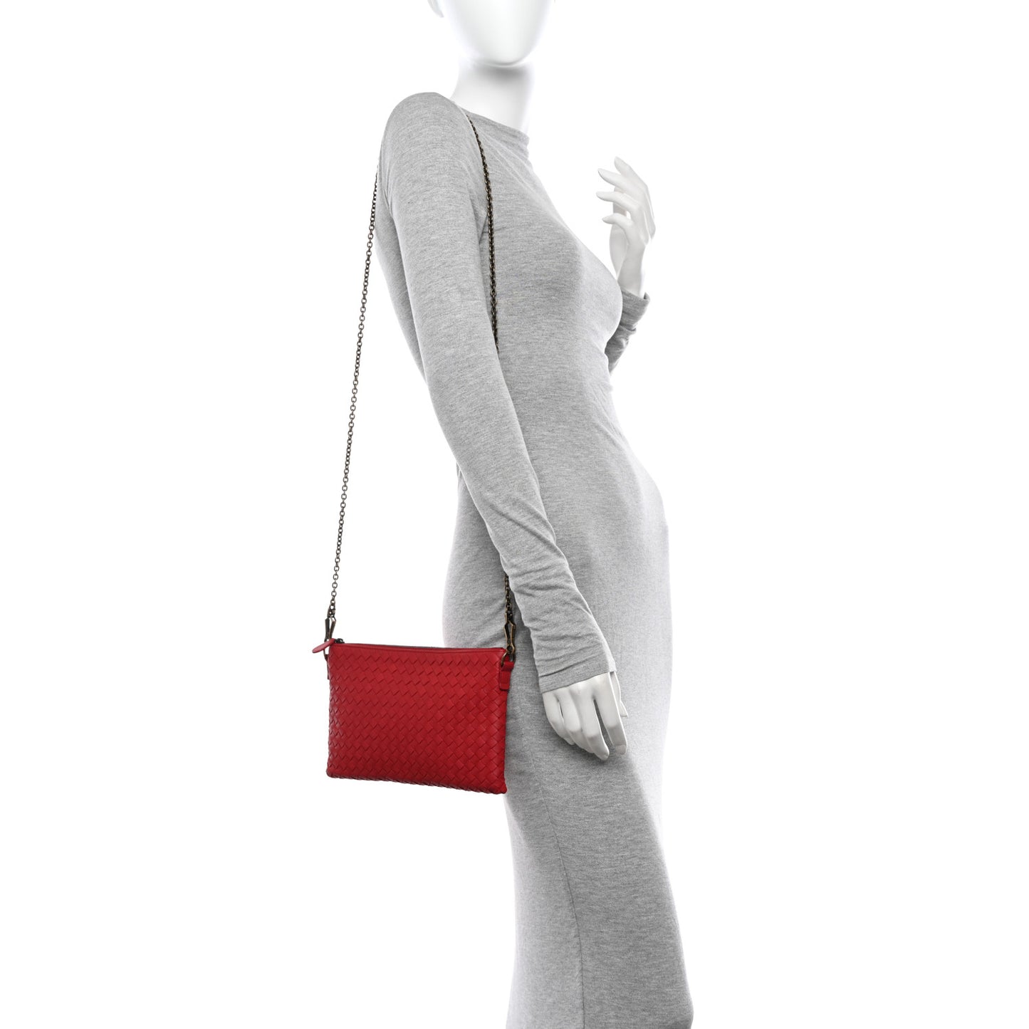 Nappa Intrecciato Biletto Chain Crossbody Red