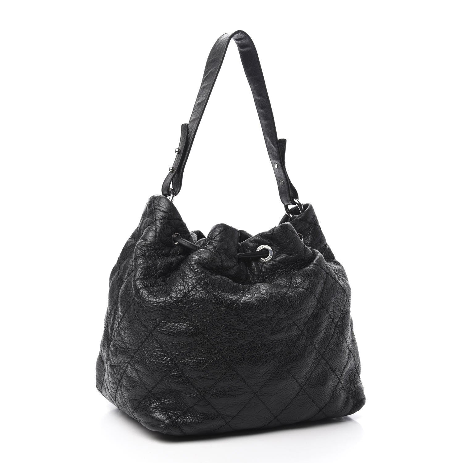 Chanel Glazed Calfskin On The Road Drawstring Tote Black 3 of 12