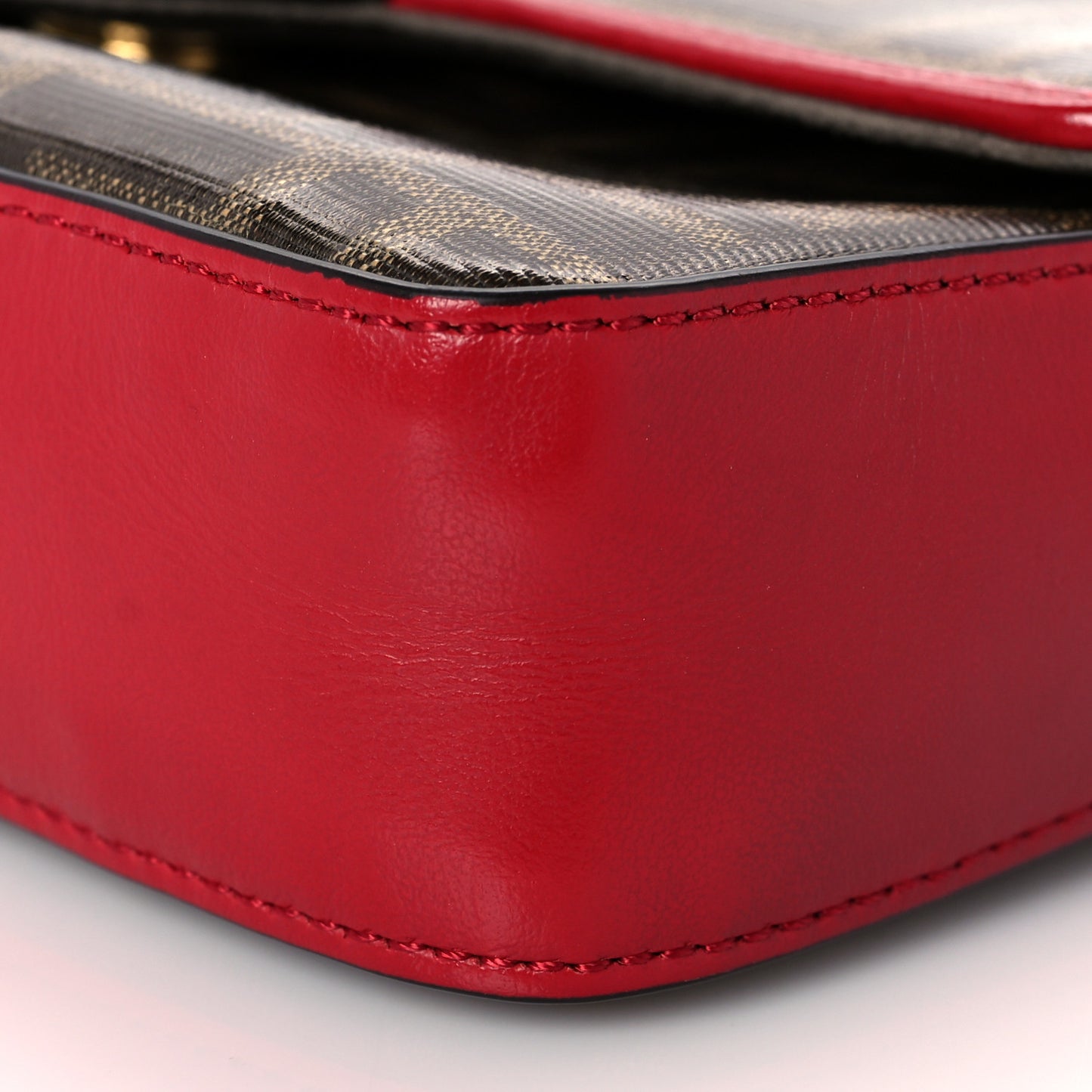 Glazed Fabric Vitello Century FF 1974 Stamp Patch Mini Double F Crossbody Bag Mogano Panna Fragola