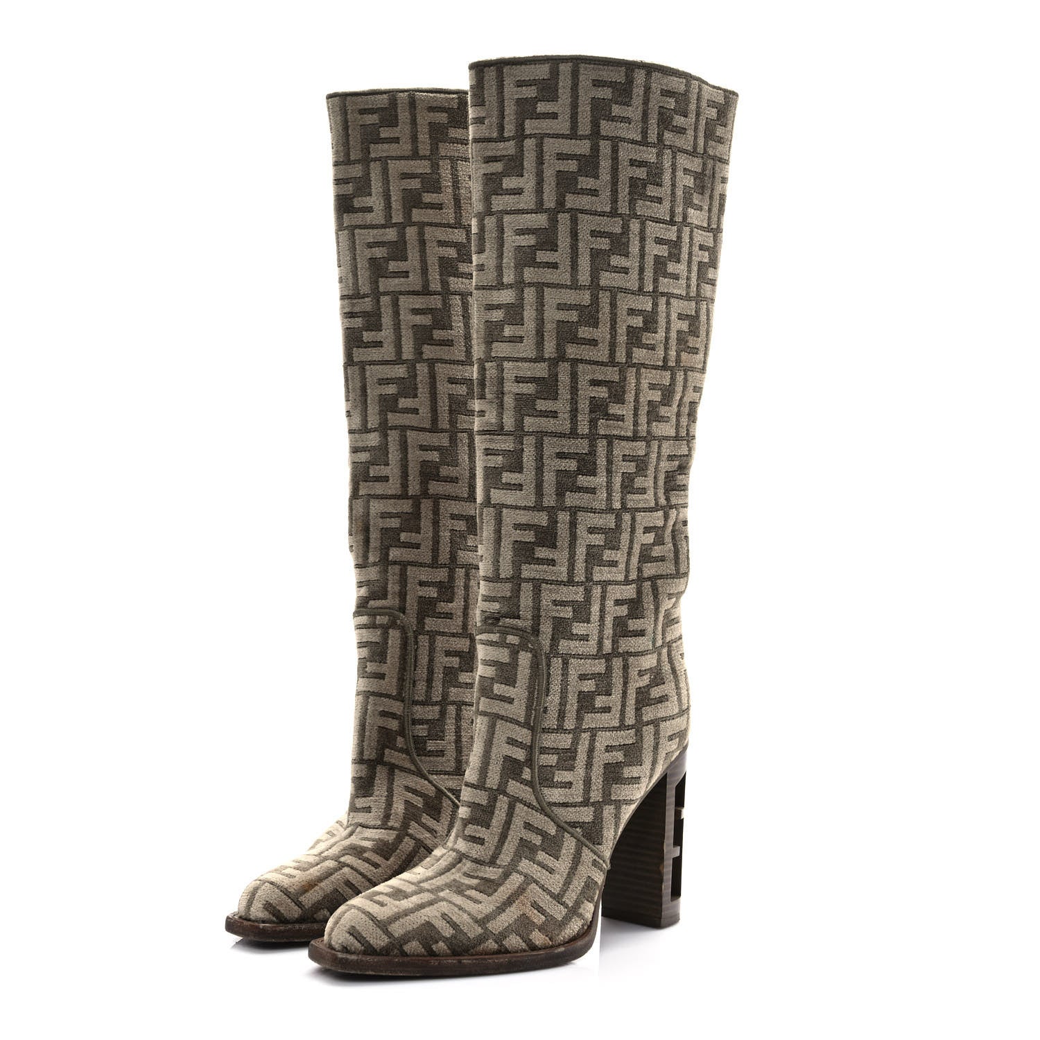 Fendi Chenille Jacquard FF 110mm Knee Boots 37 Tortora Nuvola 3 of 8