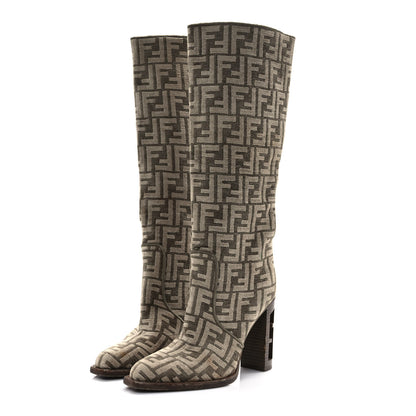 Fendi Chenille Jacquard FF 110mm Knee Boots 37 Tortora Nuvola 3 of 8