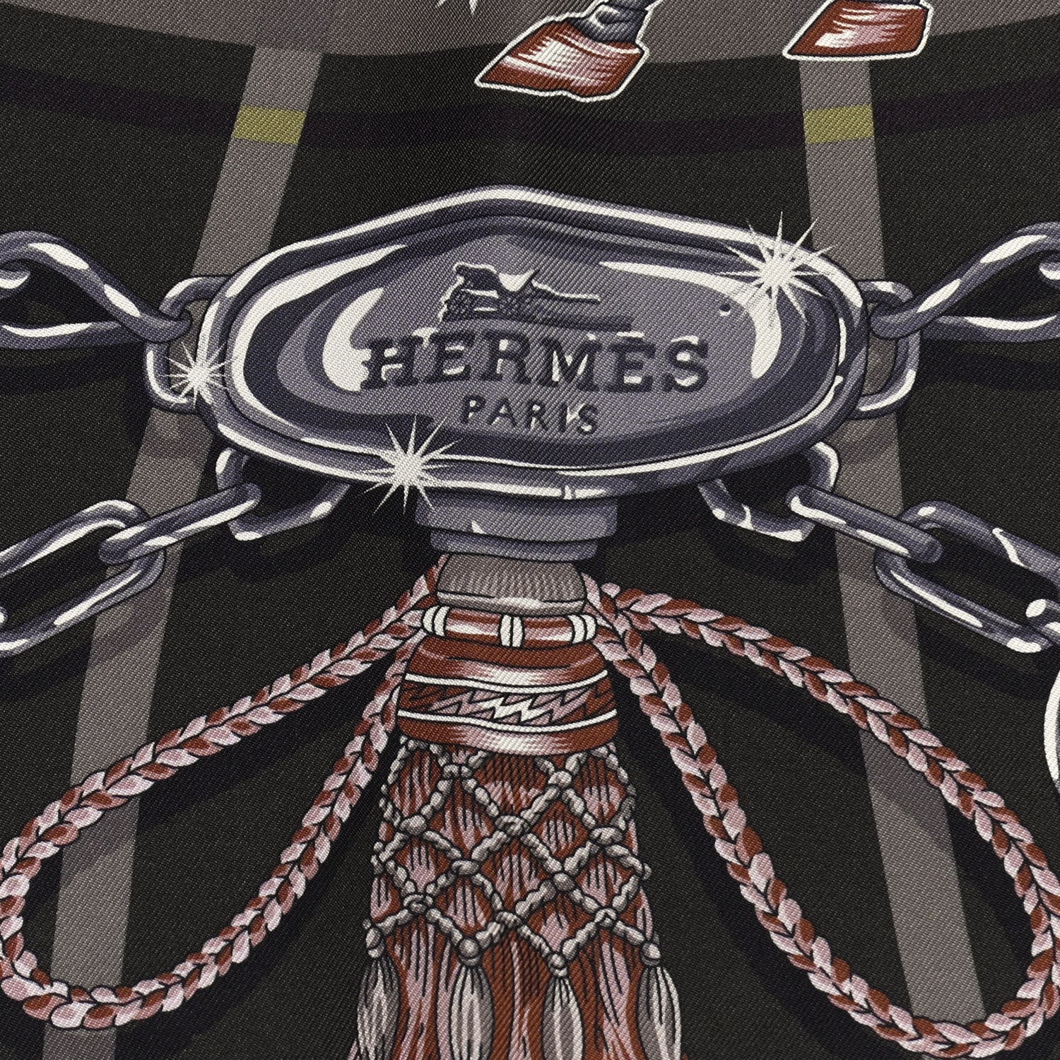 Hermes Silk C'est La Fete Scarf 90 Kaki Anthracite Gris 3 of 5
