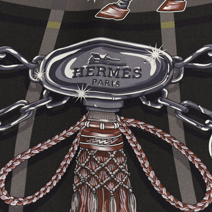 Hermes Silk C'est La Fete Scarf 90 Kaki Anthracite Gris 3 of 5