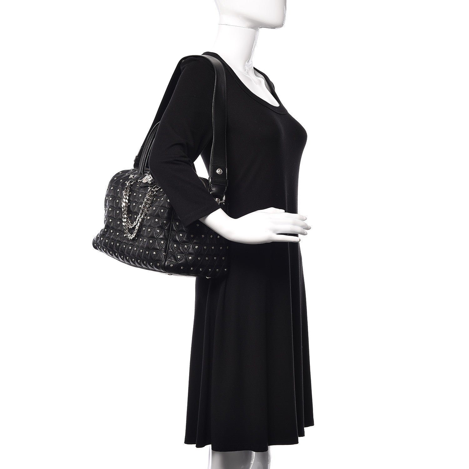 Versace Nappa Trapuntata Triangle Quilted Studded Duffle Black 2 of 9
