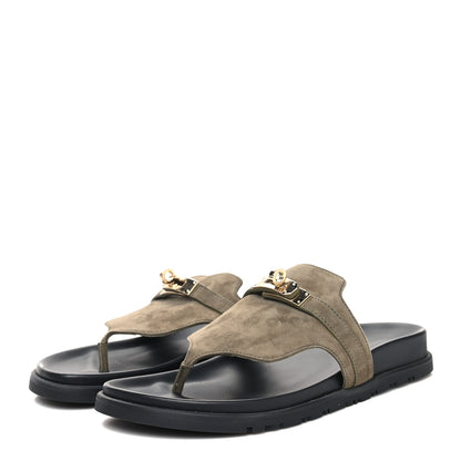 Hermes Suede Goatskin Womens Empire Sandals 37 Vert Toundra 3 of 8